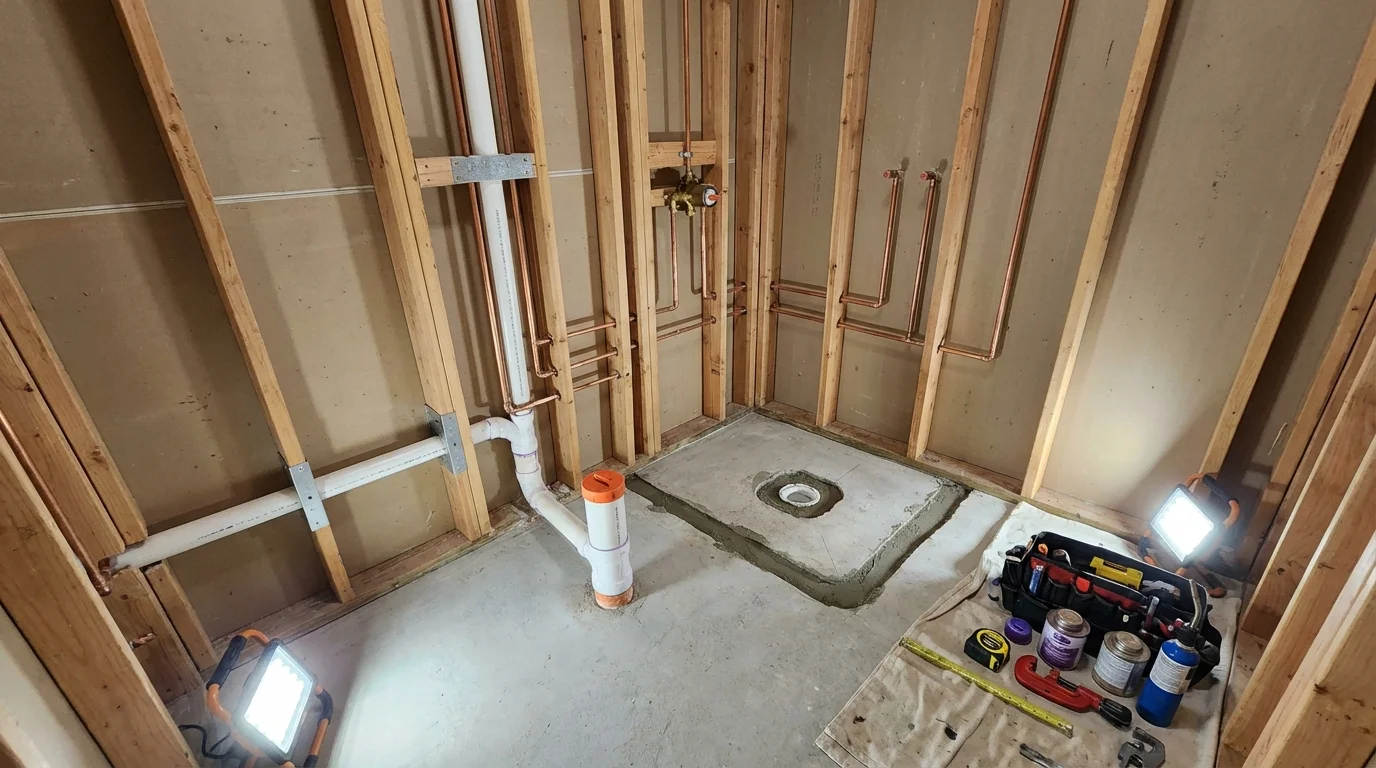 Bathroom rough-in plumbing during remodel by Johns Plumbing LLC in Pearisburg