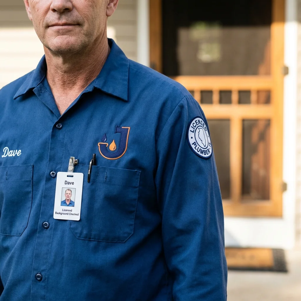 Licensed plumber showing ID badge in Pearisburg, VA