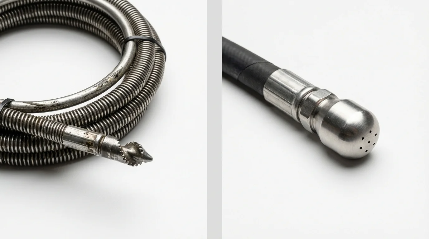 Drain snake cable and hydro jetting nozzle used for drain cleaning in Pearisburg, VA