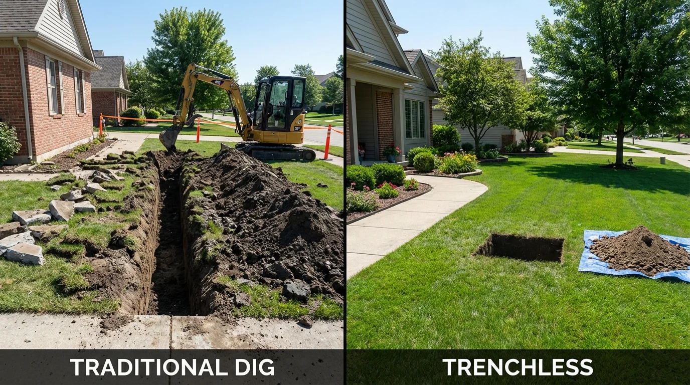 Trenchless sewer repair with minimal yard damage versus traditional excavation in Pearisburg, VA
